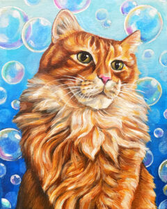 cat painting with bubbles